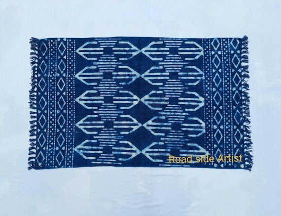 Blue Cotton Handmade Handblock Quilted Blanket Indian Cotton Spread Kantha Handblock Print Beork Bohemian Bed Decor Block Throw Blanket Twin/K並行輸入 Beautiful Hand Block Printed Blue Fabric, Cotton Fabric, Indian