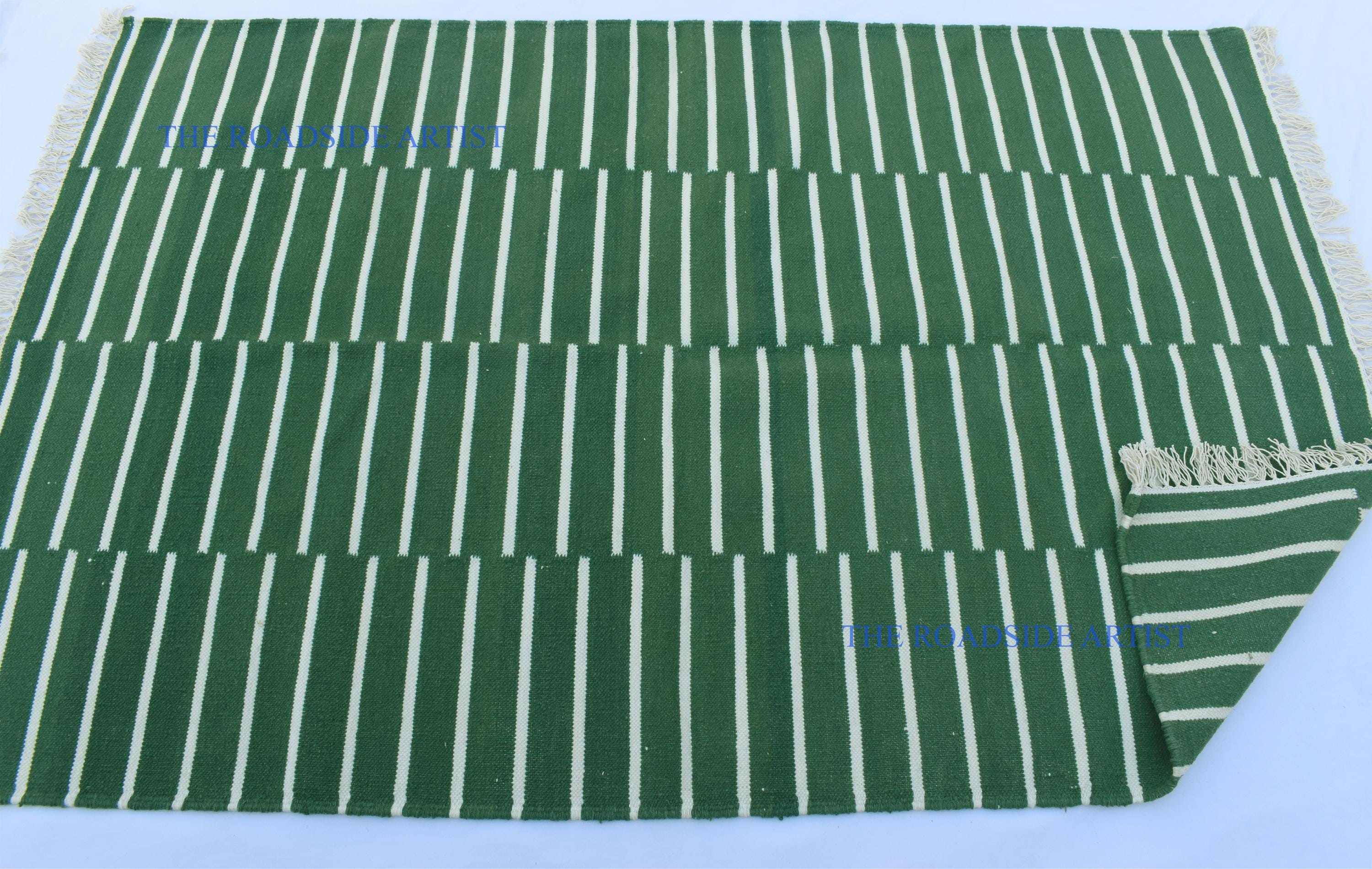 Wool Green & white Modern Stripes Woo...