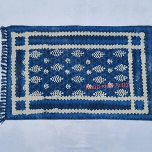 2'X3' Cotton Indigo Blue & White Handblock Printed - 100% Cotton Handmade  Print Small Rug 60*90 cm