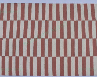 Wool Light Pink and white Modern Stripes Woolen Rug- 100% Handmade Wool Cotton mix  Rug Kilim Carpet - Reversible Rug