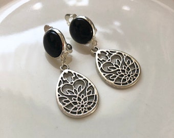 Drop ear CLIPS silver black