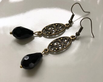 Drops - elegant earrings bronze black