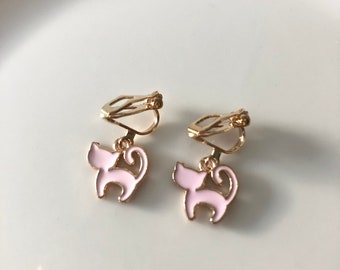 niedliche Katzen Ohrclips champagnegold rosa