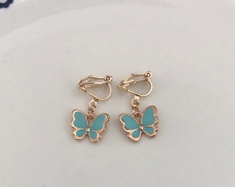 Butterflies ear CLIPS light gold turquoise