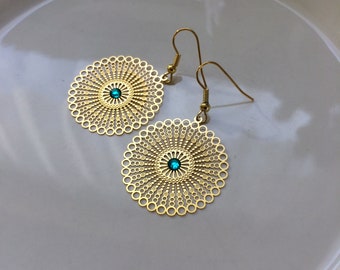 Chandelier Ohrhänger Ohrringe florales Ornament Blüte Tropfen Lasercut gold Chandelier Ohrhänger Ohrringe florales Ornament Blüte Tropfen Lasercut gold