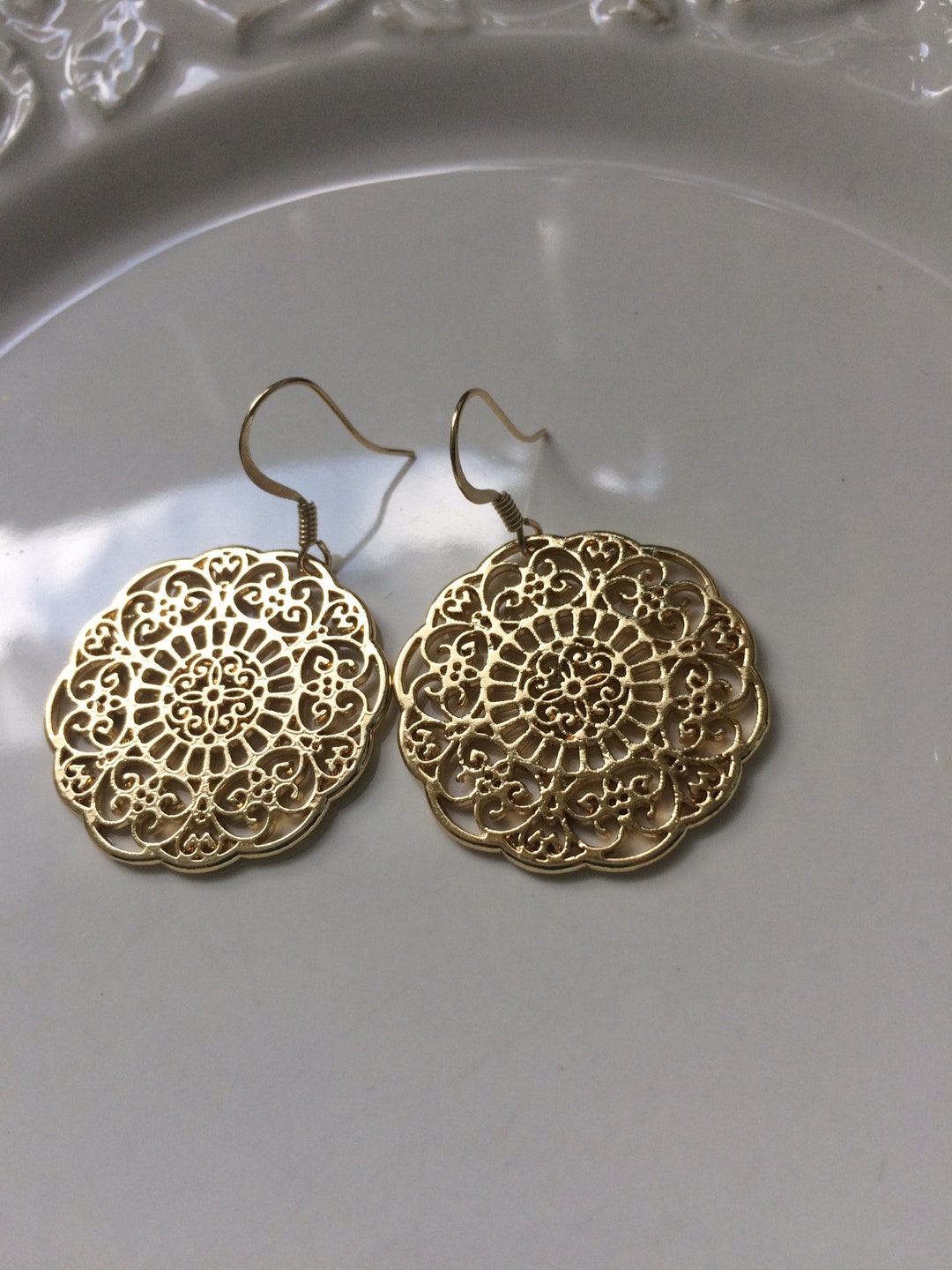 Vintage Gold Blue Crystal Mandala Earrings main image 0