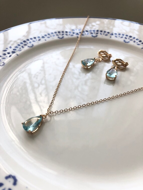 romantischer Schmuckset champagnegold blau