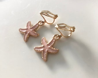 Starfish ear clips champagne gold pink