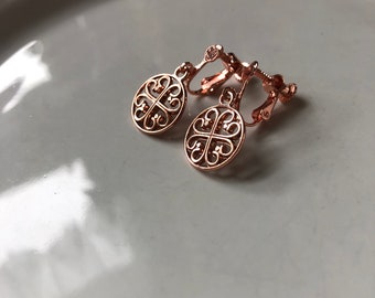 delicate ear CLIPS with beautiful rose gold ornament