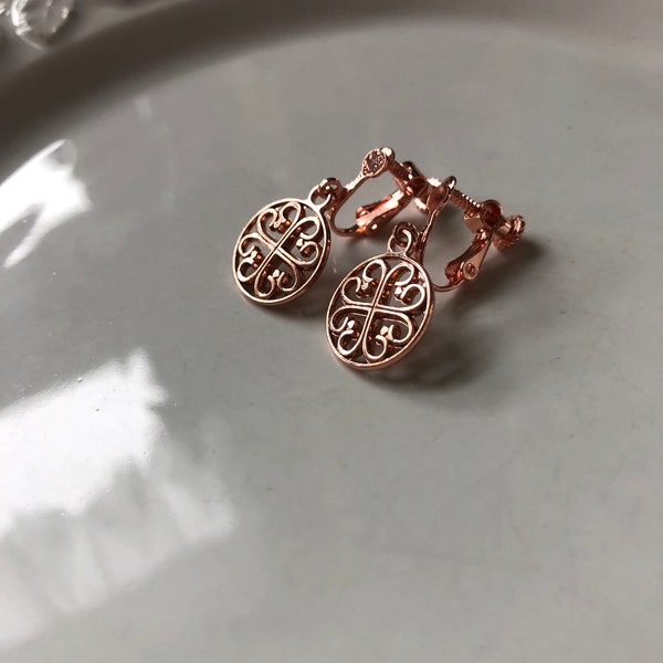 delicate ear CLIPS with beautiful rose gold ornament