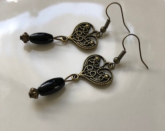 Victorian earrings bronze black