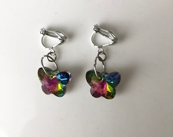 colorful butterflies ear CLIPS silver colorful