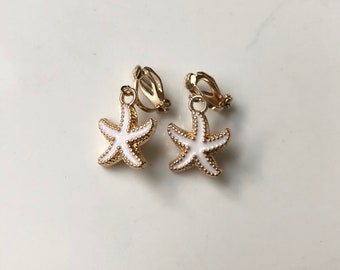 Starfish ear clips champagne gold white