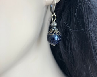 Blue river earrings bronze midnight blue