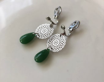 light ear clips old silver green