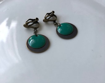 delicate enamel ear CLIPS bronze emerald