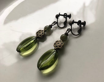 oval ear CLIPS bronze olive green