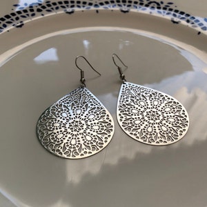 large drop earrings in silver