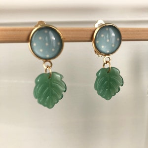 Leaves ear clips champagne gold sage green