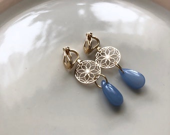 Ornament ear CLIPS light gold blue