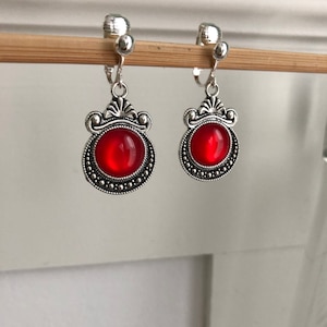 elegante OhrCLIPS silber rot Bild 3