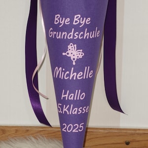 School cone for 5th grade, small fabric school cone with butterfly and name (35 cm high blank)