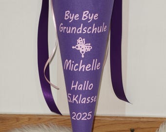 School cone for 5th grade, small fabric school cone with butterfly design and name