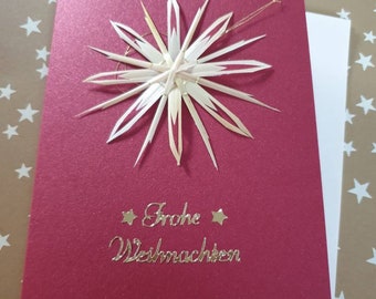 Weihnachtskarte mit Strohstern "Eisblume" zur Adventszeit