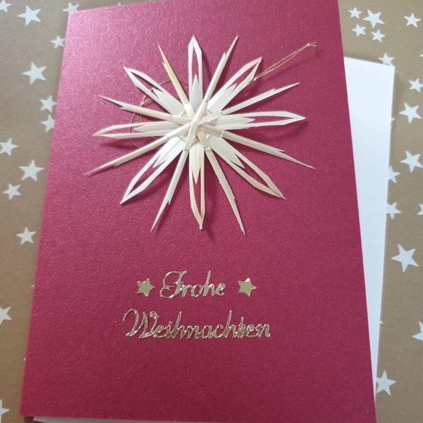 Weihnachtskarte mit Strohstern "Eisblume" zur Adventszeit