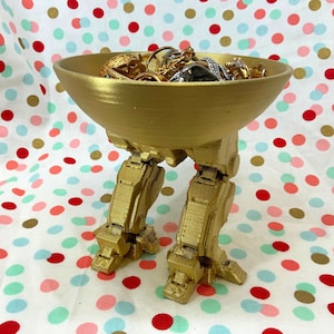 Mech Trinket Dish! Little Robot Legs Bowl for Jewelry, Storage, Wedding Rings, Catchall, Valentines Gift! Golden/Artistic Android-Themed!
