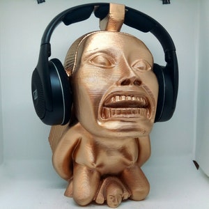 Golden Idol Headphone Stand! &quot;Golden Head,&quot; Headset Holder Rack, Hanger Bust. Game/Hip Hop/Beats Home Recording/Producer, Desk/PC Gaming!