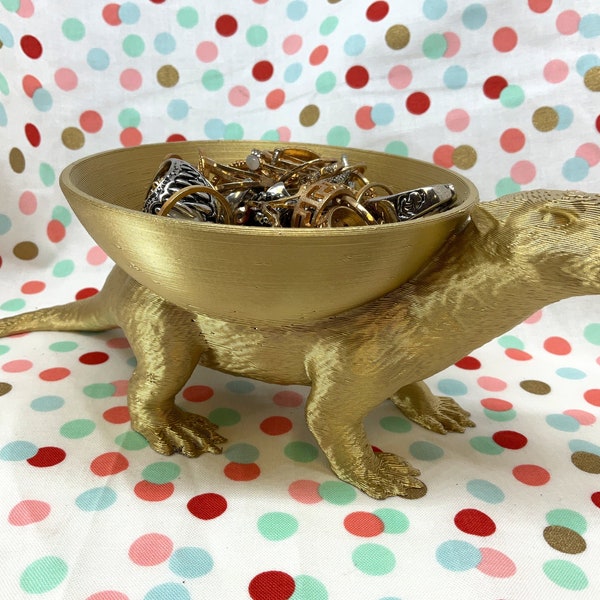 Otter Trinket Dish! Aquatic Mammal Bowl for Jewelry, Storage, Wedding Rings Catchall, Valentines Gift! Golden/Metallic/Silver/Animal Themed!