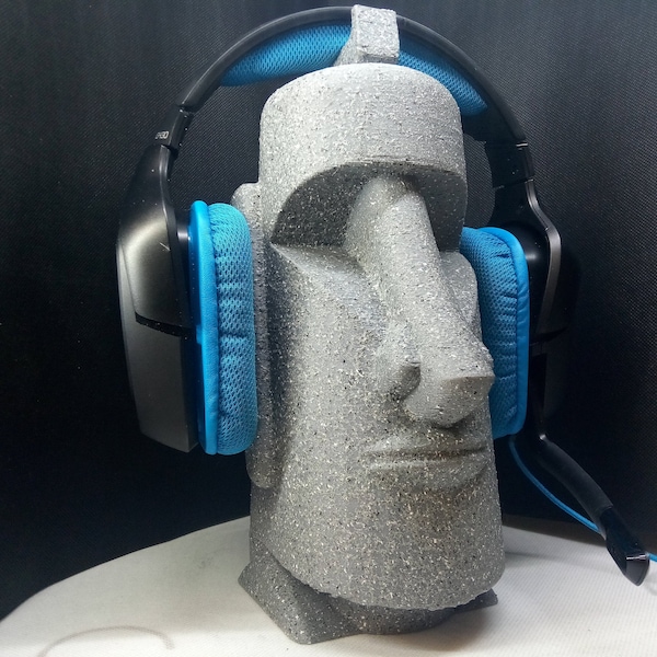 Moai Statue Headphone Rack! Easter Island Sculpture Headset Hanger. Heads Up, Listen! Pacific/Polynesian Archipelago-Themed Earphone Stand!