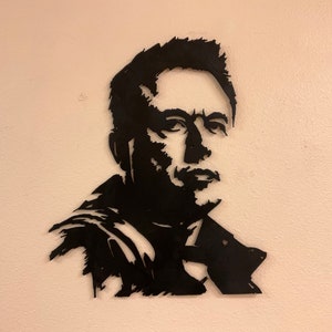 21&quot; Elon Musk Silhouette Wall Hanger: Tribute to Tech Genius - Bold Stencil Art Inspired by Banksy & Fairey - Space Age Decor