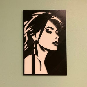 21-inch Modern Wall Hanger: Nagel & Banksy Inspired, Striking Black-White Female Portrait, Art Nouveau Meets Street Art Decor