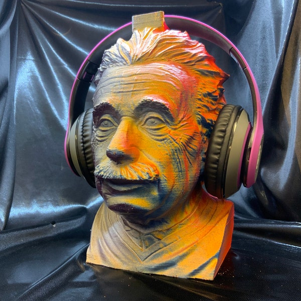 Einstein Headphone Stand, Psychedelic Graffiti Finish! Headset Holder Rack, Physicist/Scientist Hanger Bust. Game/Hip Hop/Beats Desk Gaming!