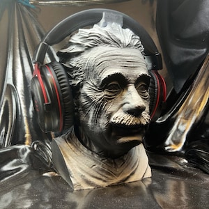 Einstein "Black and White Fade" Headphone Stand! Headset Holder, Physicist/Scientist Hanger Bust. Game/Beats Home Recording Desk/PC Gaming!