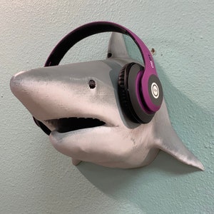 Great White Headphone Wall Hanger! Shark Stand like Bull/Hammerhead/Reef/Leopard/Mako/Nurse Keys/Hat/Coat/Purse Hip Hop/Record Music Gaming!