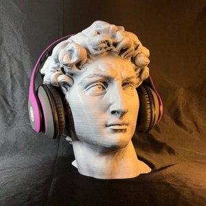Michelangelo&#39;s David Headphone Stand! &quot;Black and White Fade&quot; Headset Holder Rack like Sistine Chapel, Pietà, Mosè, Adam. Gaming/Home Gaming!