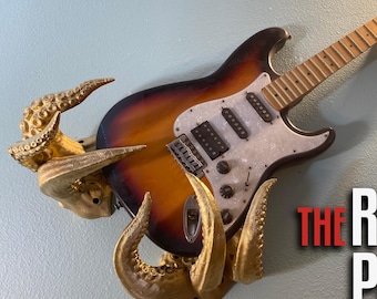 Supporto da parete per chitarra Gold Octopus – Supporto orizzontale per chitarra acustica, elettrica, basso – Supporto espositivo Kraken Tentacle