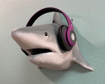 Great White Headphone Wall Hanger! Shark Stand like Bull/Hammerhead/Reef/Leopard/Mako/Nurse Keys/Hat/Coat/Purse Hip Hop/Record Music Gaming!