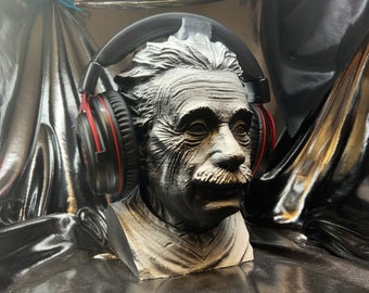 Einstein "Black and White Fade" Headphone Stand! Headset Holder, Physicist/Scientist Hanger Bust. Game/Beats Home Recording Desk/PC Gaming!