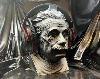 Einstein "Black and White Fade" Headphone Stand! Headset Holder, Physicist/Scientist Hanger Bust. Game/Beats Home Recording Desk/PC Gaming!