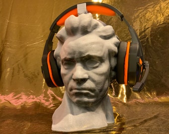 Beethoven "Black and White Fade" Headphone Stand! Headset Holder Rack, Like Mozart/Bach/Liszt Bust. Game/Hip Hop/Beats Home Piano/PC Gaming!