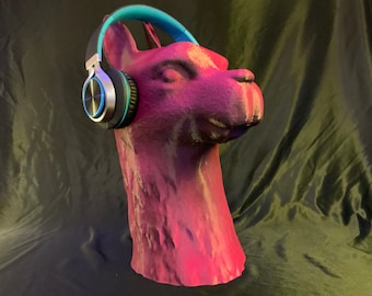 Magenta Fade Llama Headphone Stand! Flock Animal Hanger, like Alpaca, Guanaco, Vicuña, Camel Game/Hip Hop/Recording/Producer Music Gaming!