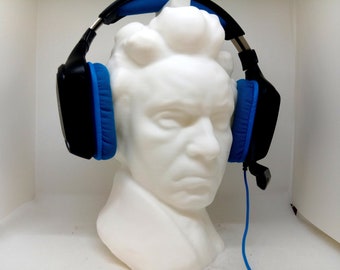 Beethoven Headphone Stand! Headset Holder Rack, Like Mozart/Bach/Liszt Bust. Game/Hip Hop/Beats Home Recording/Producer, Piano/PC Gaming!