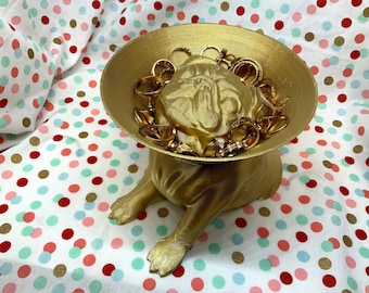 Pug Trinket Dish! "Cone Recovery Collar" Bowl for Jewelry, Storage, Wedding Rings, Catchall, Valentines Gift! Gold/Artistic Dog/Puppy-Theme!