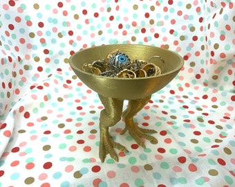 T-Rex Trinket Dish! Little "Dino Legs" Bowl for Jewelry, Storage, Wedding Rings, Catchall, Valentines Gift! Golden/Artistic Dinosaur-Themed!