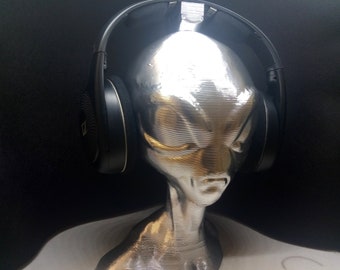 Alien Head Headphone Stand! Headset Holder Rack, Grey Area 51 Extraterrestrial Hanger. Game/Hip Hop/Beats Recording/Producer, Desk/PC Gaming