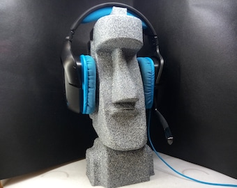 Moai Statue Headphone Rack! Easter Island Statue Headset Hanger. Heads Up, Listen! Pacific/Polynesia Island Tongariki-Themed Earphone Stand